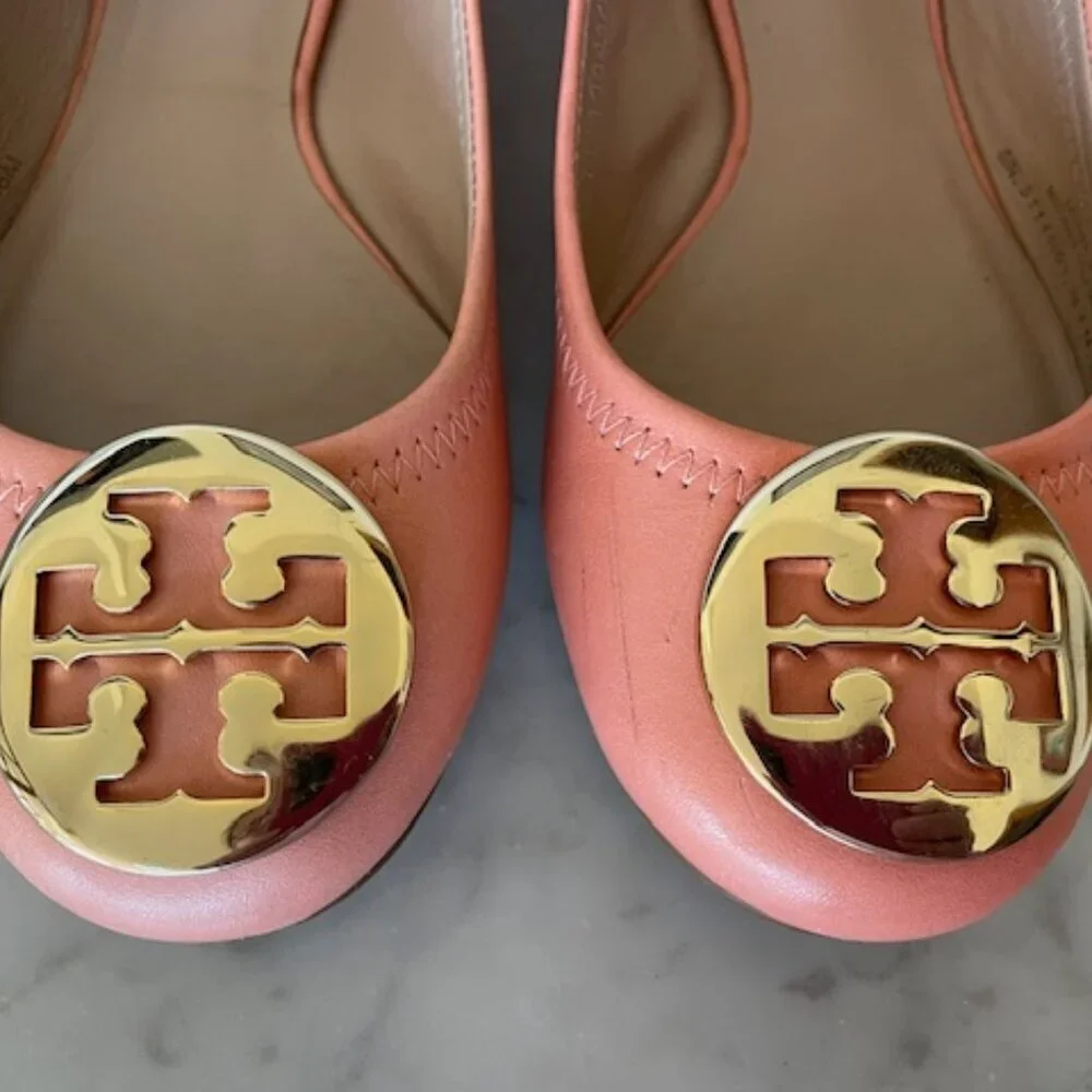 TORY BURCH Minnie Travel Ballet w/ Logo Soft Nappa Leather Sunshine 6